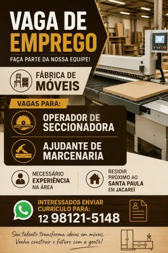Vaga de emprego em fabrica de moveis