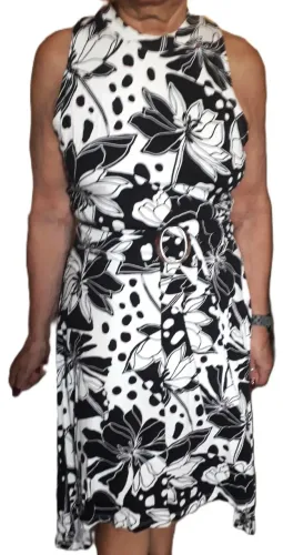 Elegante e charmoso Vestido estampado, com cinto, da Kinky, forrado, tamanho M