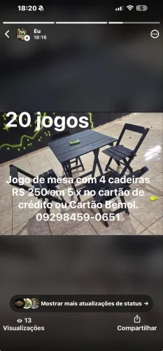 Jogo de mesas com 4 cadeiras