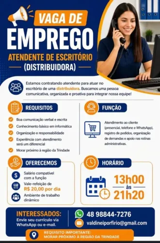 vaga feminina para atendente