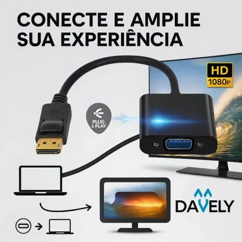 Adaptador DisplayPort x VGA  Entrega Grátis em Campo Grande MS