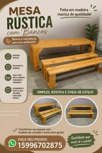 Vendo mesa dom bancos maciça artesanal