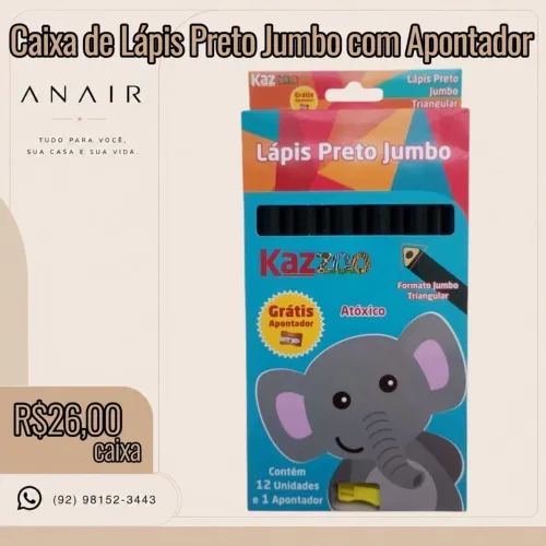 Caixa de Lápis Preto Jumbo com Apontador