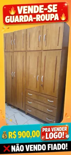 Guarda-Roupa de Madeira com Gavetas - R$ 900,00 | Pra Vender Logo!
