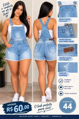 Jardineira jeans claro curto