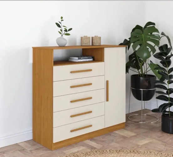 Cômoda Madri 100% MDF, 05 Gavetas e Sapateiro - Entrega imediata;
