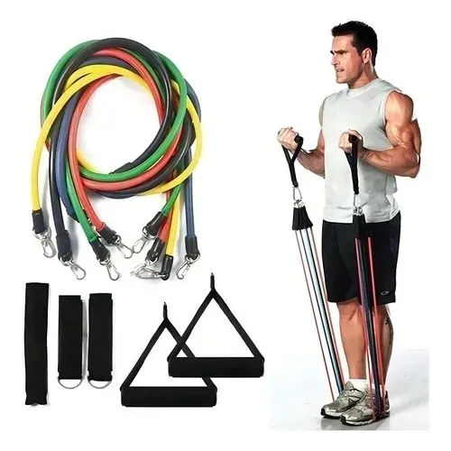 Kit Elástico Extensores 11 Peças Treino Exercício Em Casa 