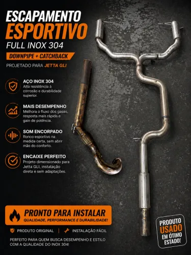 Escapamento Esportivo Jetta GLI Inox 304 Downpipe + Catback Semi Novo