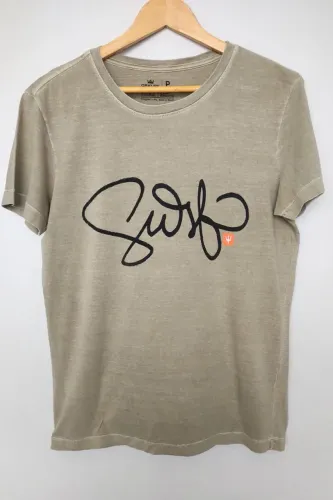 Camiseta Osklen original moldelo Stone Vintage, tamanho P, bege, Silk frontal.