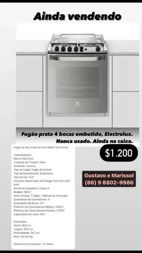 Fogão Electrolux de embutir, novo, 4 bocas 