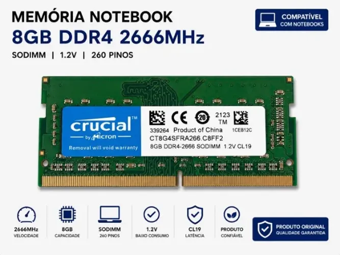 MEMÓRIA RAM DDR4 8GB 2666MHZ CRUCIAL