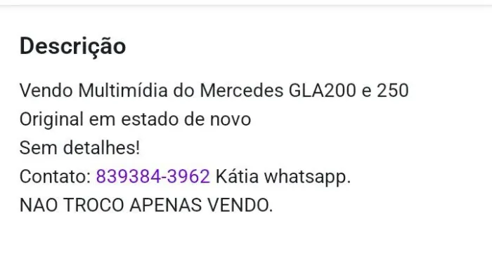 Vendo aparelho multimídia Mercedes GLA 200e250