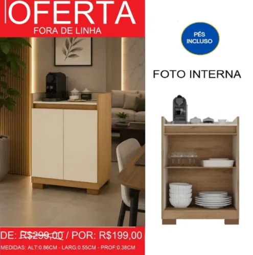 Aparador café larg:55cm prof:38cm alt:86cm - super oferta e frete grátis!