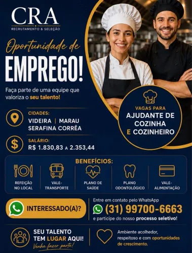 Vaga de Aux de Cozinha ou Cozinheira 
