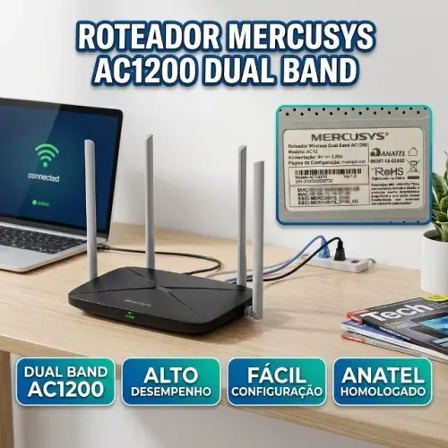 Roteador Wireless Mercusys AC12 Dual Band AC1200 com 4 Antenas