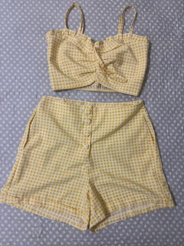 Conjunto xadrez amarelinho Cropped e Short 
