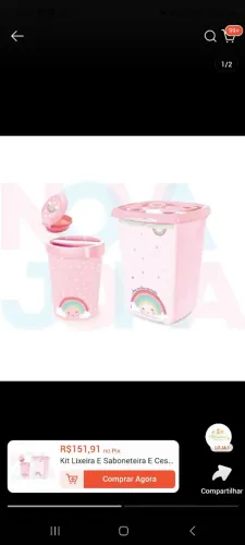 KIT lixeira, saboneteira e cesta de roupas para bebê 