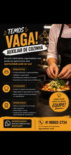 Vaga auxiliar de cozinha