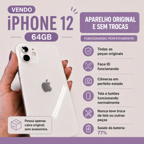 iPhone 12 64GB Original | Sem Trocas | Face ID OK | Excelente Estado