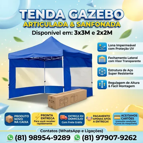 Tenda 3x3m e 2x2m Reforçada com as 3 laterais 