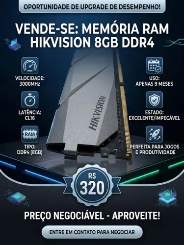 Memória RAM Hikvision 8GB DDR4 3000MHz CL16 - Perfeita!