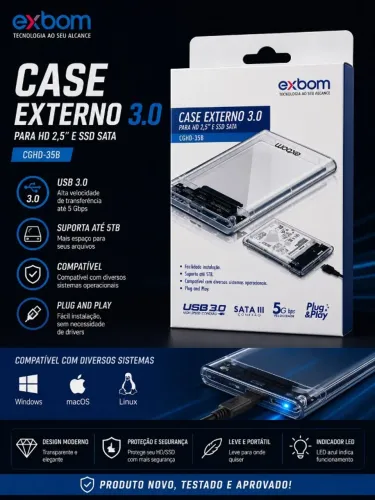 CASE HD SSD EXTERNO TRANSPARENTE