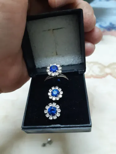 Conjunto anel e brincos em prata paladium