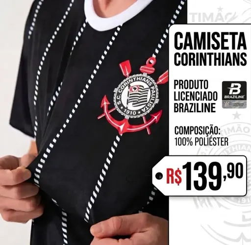 Camiseta Corinthians Produto Licenciado Braziline