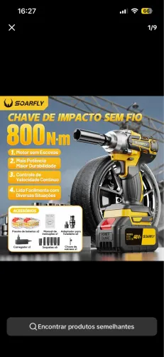 Chave de Impacto 3 em 1 - Kit Completo com 2 Baterias de 5 Células, 48V