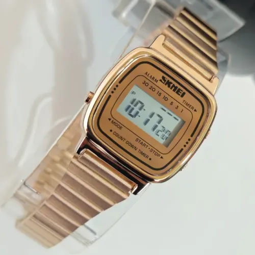 Relógio Feminino Skmei 1901 Digital Vintage Aço Inox Rosé