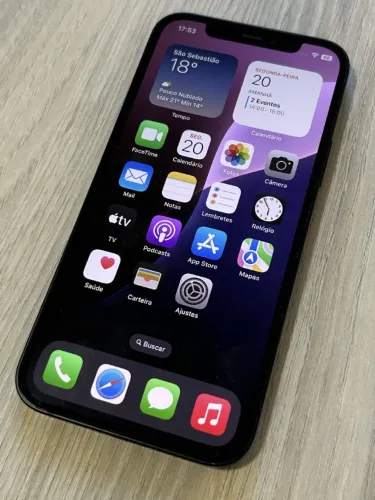 Apple iPhone 12 (64 Gb) Preto, na caixa e capa de proteção
