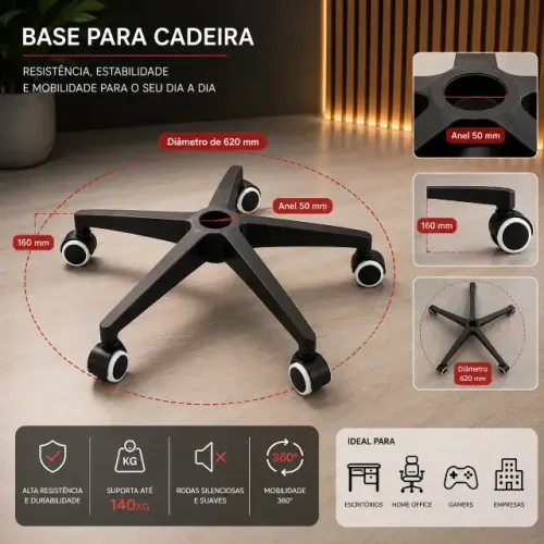 Base Estrela Cadeira Escritório , secretaria ,presidente e Gamer em Nylon Preta 60cm .
