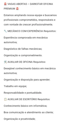 Oficina Mecânica contrata: