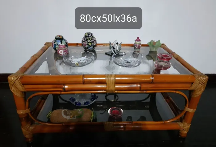 Mesa de centro bambu e vidro