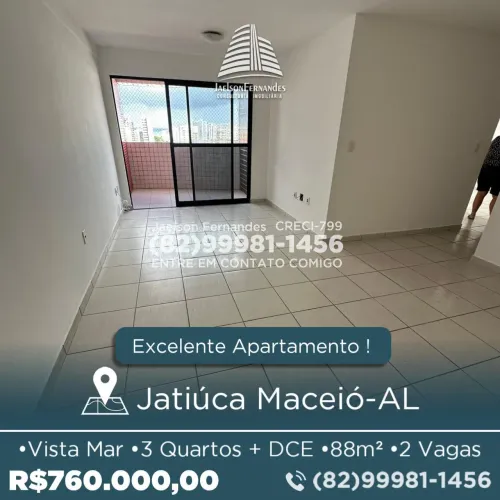 Excel. Apto vista mar, com 3 quartos + dce, 2 vagas, 88m2