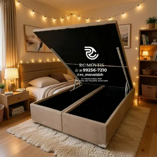 Cama Box Baú Queen 1,58x1,98 Bipartido Pistão a Gás Suede Chocolate
