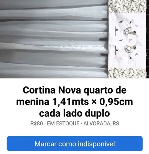 Cortina Nova para quarto de menina com 1,41mts × 0,95cm cada lado duplo