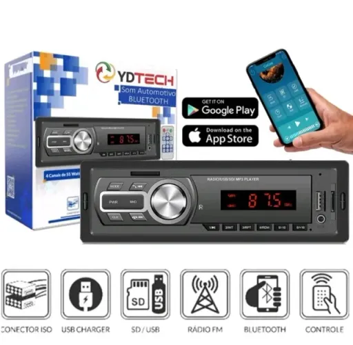 Som para Carro 1 Din usb FM Auxiliar SD card