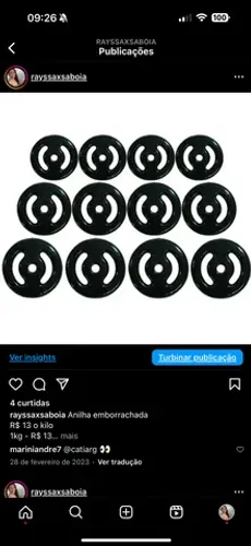 Anilha emborrachada R$ 13 o kg