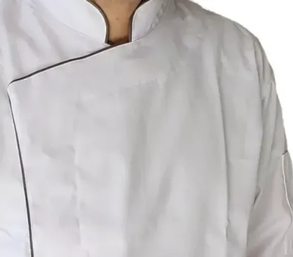 Dólmã de chef importada. MODO INDUMENTARIA -CHEF JACKET CON VIÉS CINZA 