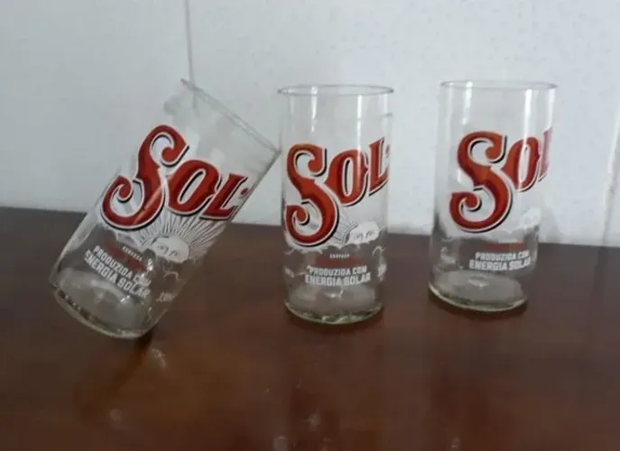 3 Copos 260ml feito da garrafa long neck Sol
