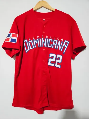 Camisa Jersey Seleção República Dominicana baseball beisebol Juan Soto 22 Rojo Vermelha