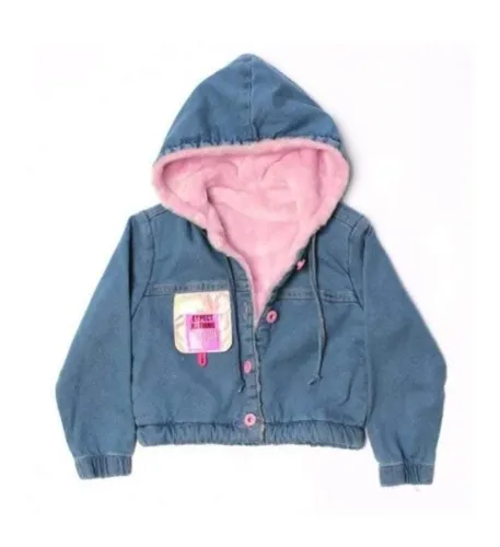 Jaqueta casaco jeans bebê com capuz rosa (Nova)- Conforto e Estilo para sua Pequena