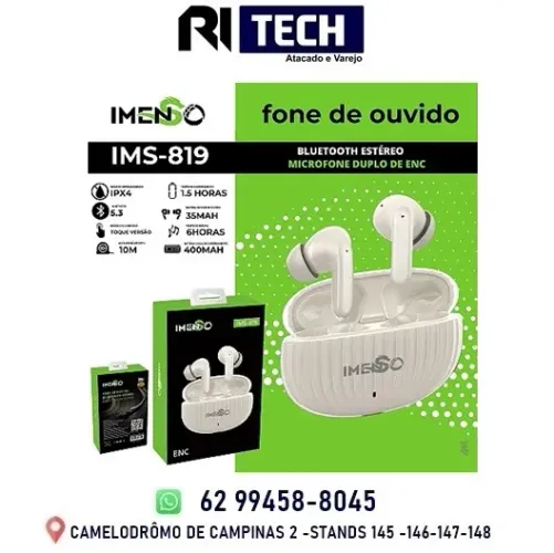 Fone de Ouvido Imenso IMS-819 Bluetooth 5.3 Stéreo Com Enc 1 Ano de Garantia