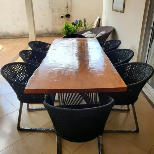 MESA DE MADEIRA PRANCHA + 8 CADEIRAS TURIM DE CORDA NÁUTICA