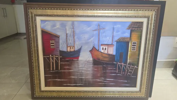 Quadro pintado a mão  -  Barcos de cais