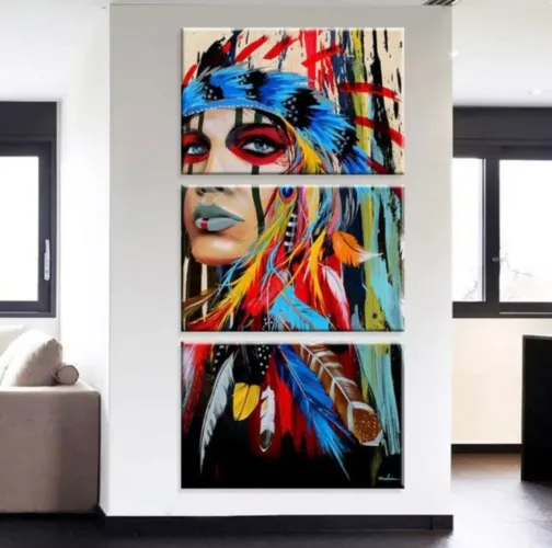 Conjunto De 3 Telas Quadro Decorativo Índia