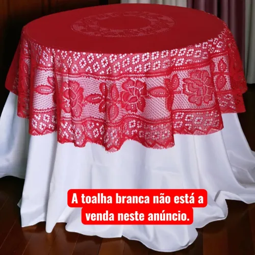 Toalha de Mesa Redonda Vermelha de Fibra de Côco