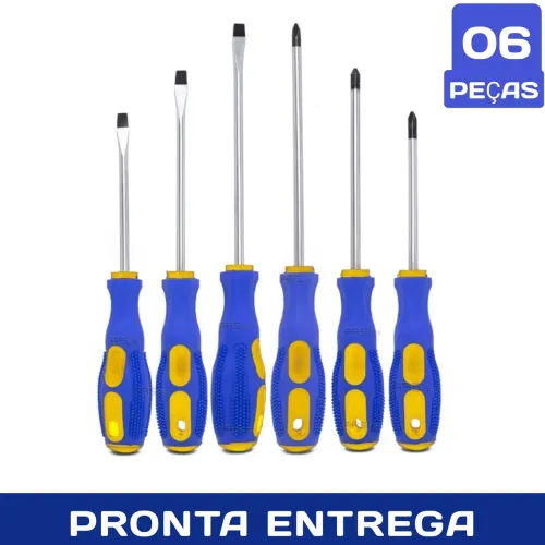 KIT CHAVE DE FENDAS E PHILIPS IMANTADAS - 06 PEÇAS 