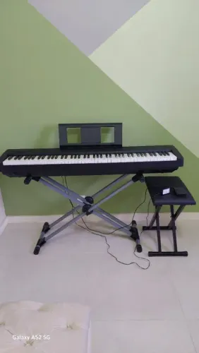 Piano Digital Yamaha P-45 Preto Com Fonte E Pedal+Suporte+Banqueta+capa preta impermeável